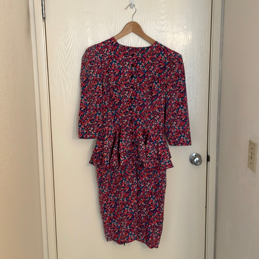 Pink Floral Peplum Dress with Puff Sleeves